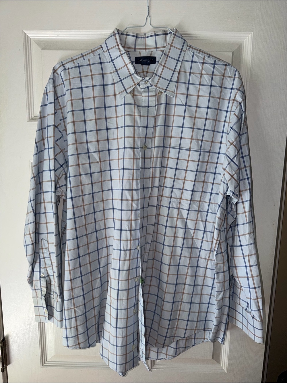 Land's End Plaid Button-Down Shirt - White with Blue & Tan Check 18x34
